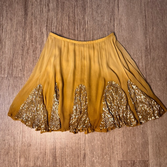 Free People Gold Yellow Ombré Chiffon Skirt with Sequin Panels Size XS - Picture 1 of 16